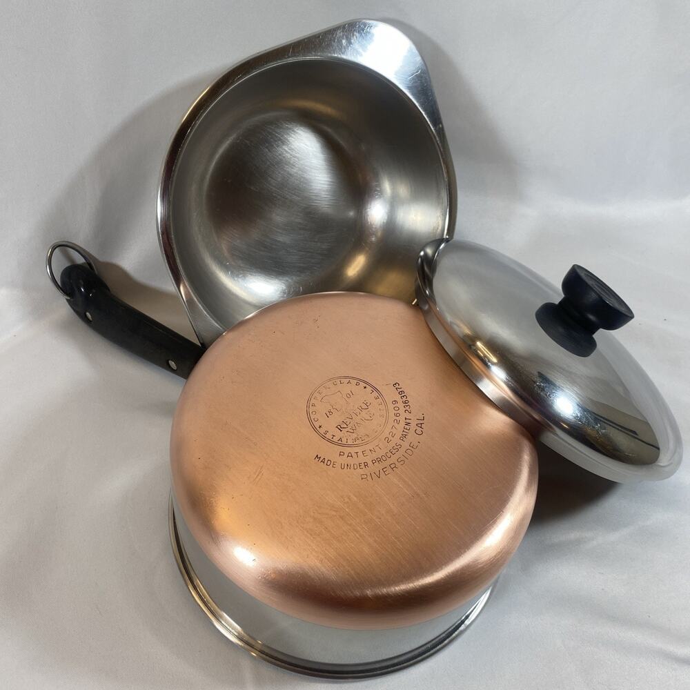 Revere Ware Copper Bottom 2 Qt Saucepan & Lid Boiler Insert Pre 1968 Stainless